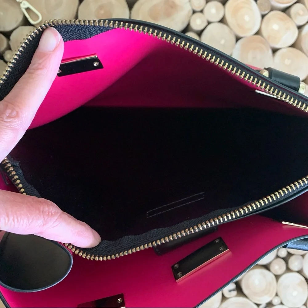 Kate Spade Black Sweetheart Pink Kyra Arbour Hill Leather Tote Bag - Picture 6 of 14